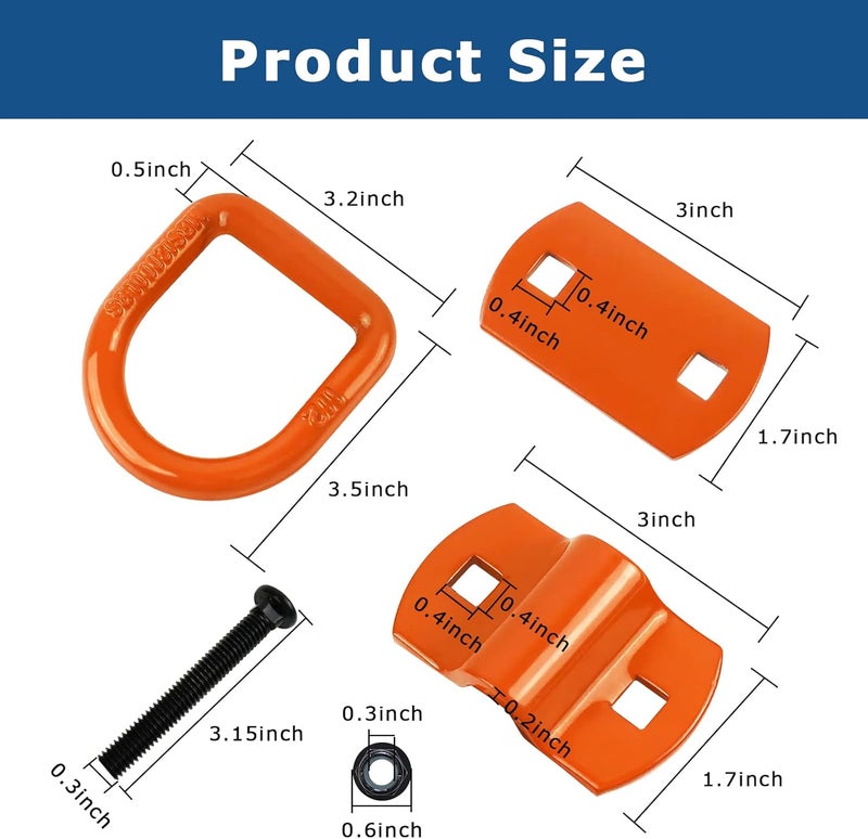 QYMOPAY 1/2" Trailer Tie-Down Anchor D-Ring Heavy Duty Bolt-On Forged, 12,000 lb Breaking Strength Tie-Down Hook Anchor,Bolt-On Forged D-Rings for Trailer,Truck Bed D-Ring Tie-Downs (Pack of 4) - Image 5